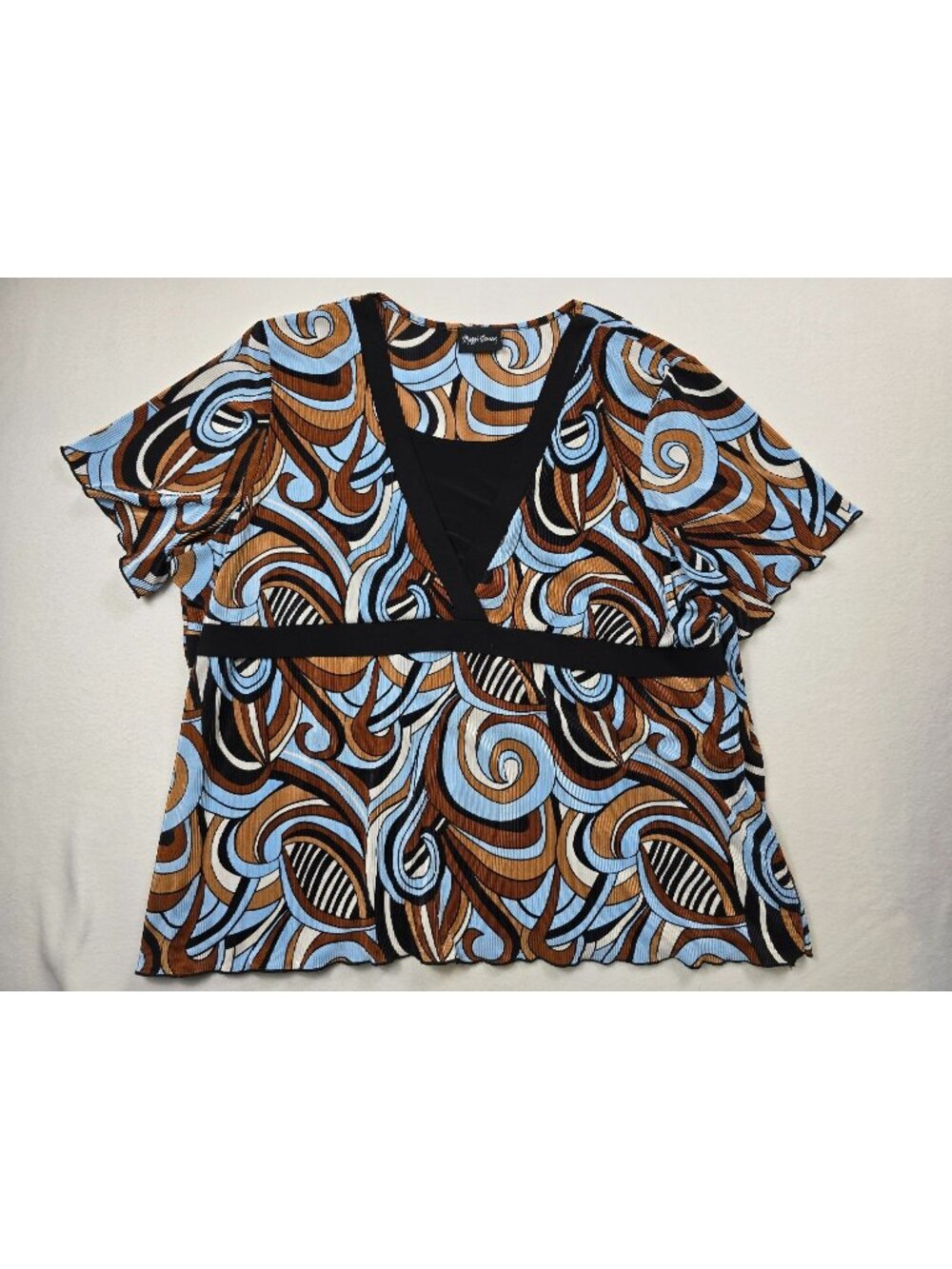 Maggie Barnes Womens 3X Blouse Abstract Swirl Print Short Sleeves & V-Neck